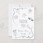 HandDrawn Beach Doodle Thank You Bridal Shower サンキューカード (正面)