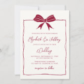Handdrawn Bow Coquette Modern Chic Wedding 招待状 (正面)