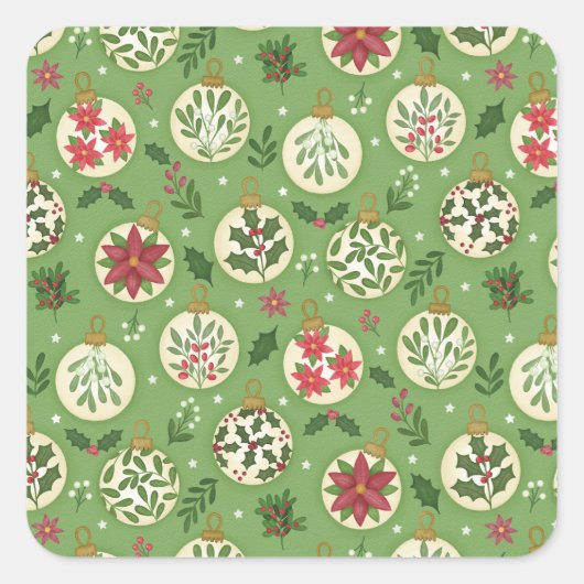 HandDrawn Christmas Ornament Sticker スクエアシール (正面)