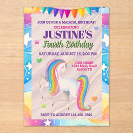 Handdrawn Colorful Magical Unicorn Birthday アクリル招待状