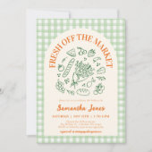 Handdrawn Green Fresh Off the Market Bridal Shower 招待状 (正面)