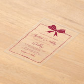 Handdrawn Red Bow Coquette Modern Chic Wedding  アクリル招待状 (レイダウン)