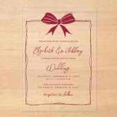 Handdrawn Red Bow Coquette Modern Chic Wedding  アクリル招待状 (正面)