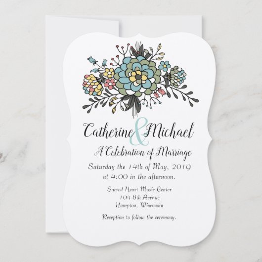 Handgezeichnetes Blumenbouquet 招待状 (正面)