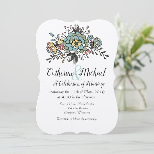 Handgezeichnetes Blumenbouquet 招待状 (スタンド正面)