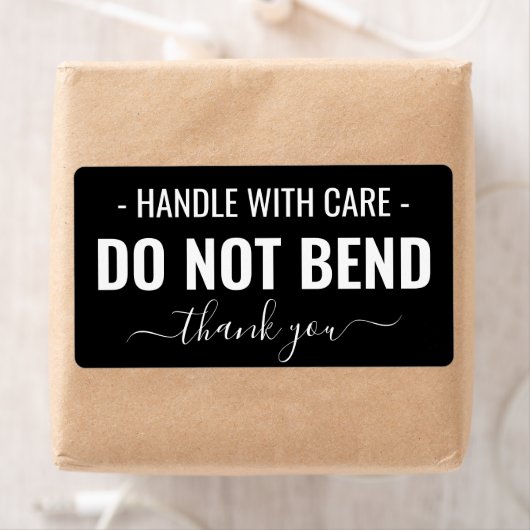Handle with Care - Do Not Bend Black Shipping ラベル (インサイチュ)