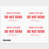 Handle with Care Do Not Bend Warning 長方形シール (シート)