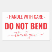 Handle with Care Do Not Bend Warning 長方形シール (正面)