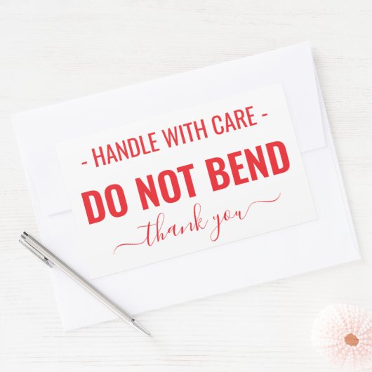 Handle with Care Do Not Bend Warning 長方形シール (封筒)
