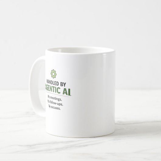 Handled by Agentic AI Funny Tech Coffee Mug コーヒーマグカップ (正面左)
