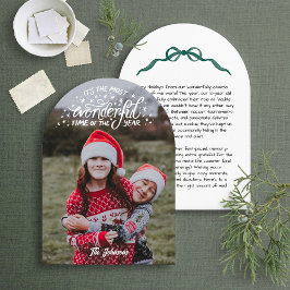 Handlettered Arch-Shaped Custom Photo Holiday Card 招待状