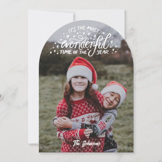 Handlettered Arch-Shaped Custom Photo Holiday Card 招待状 (正面)