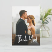 Handletteringスクリプトシンプルのモダン写真結婚の種類 サンキューカード (スタンド正面)