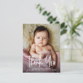 Handletteringモダン Baby Girl写真誕生の状態 サンキューカード (スタンド正面)