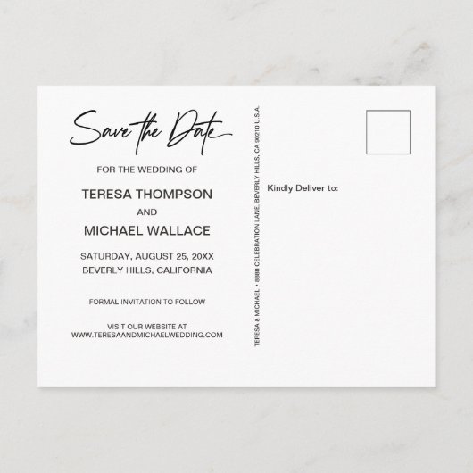 Handlettering日付を保存カスタムする写真婚約したA 案内ポストカード (裏面)