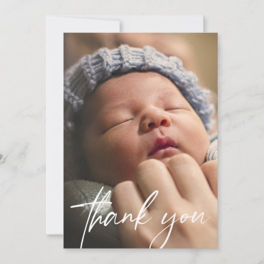 Handlettering Thank Youベビー写真の告知 案内状 (正面)