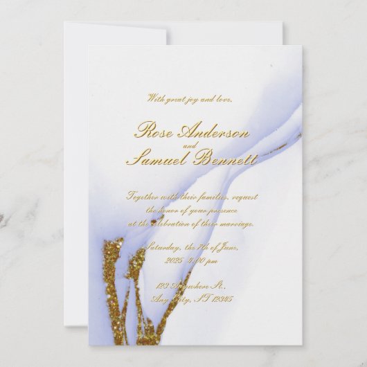 Handmade Alcohol Ink Glitter Wedding Invitation 招待状 (正面)