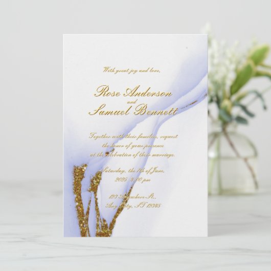 Handmade Alcohol Ink Glitter Wedding Invitation 招待状 (スタンド正面)