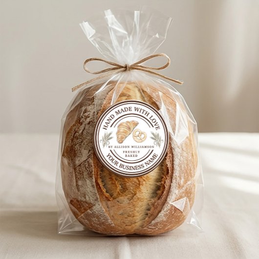 Handmade Bakery Logo with Wheat Spikes ラウンドシール