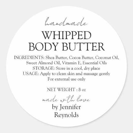 Handmade Body Butter Organic Business Classic ラウンドシール (正面)