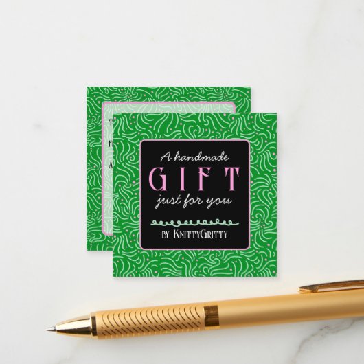 handmade business holiday green & pink gift card エンクロージャーカード (正面/裏面インサイチュ)