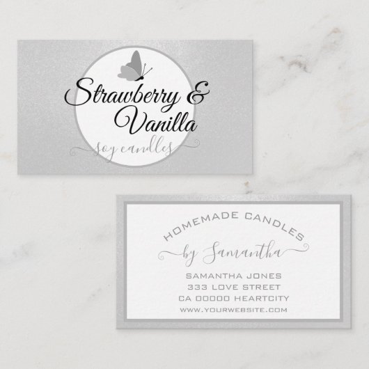 Handmade Candles Clean Silver Gray Cute Butterfly 名刺 (正面/裏面)