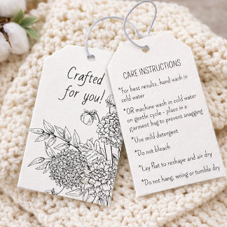Handmade Care Instructions Elegant Floral Hang Tag ギフトタグ