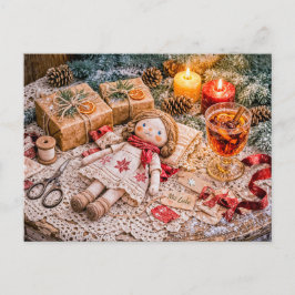 Handmade Cloth Doll with Christmas Gifts and Cozy  ポストカード