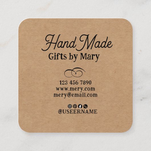 Handmade crafts brown paper rustic calling card スクエア名刺 (裏面)