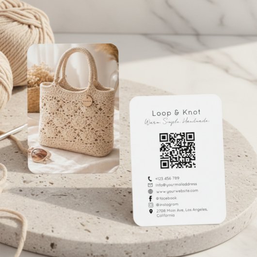 Handmade Crochet Business Card Minimal QR Code 名刺