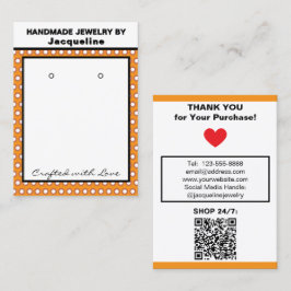 Handmade Earrings Orange White Polka Dots 名刺