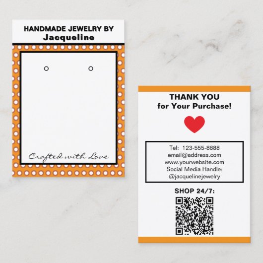 Handmade Earrings Orange White Polka Dots 名刺 (正面/裏面)