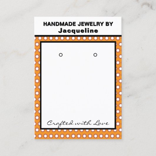 Handmade Earrings Orange White Polka Dots 名刺 (正面)
