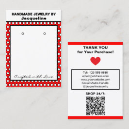 Handmade Earrings Red White Polka Dots 名刺