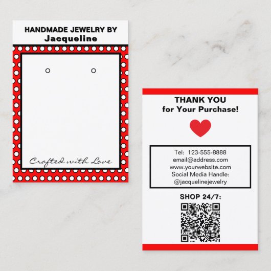 Handmade Earrings Red White Polka Dots 名刺 (正面/裏面)