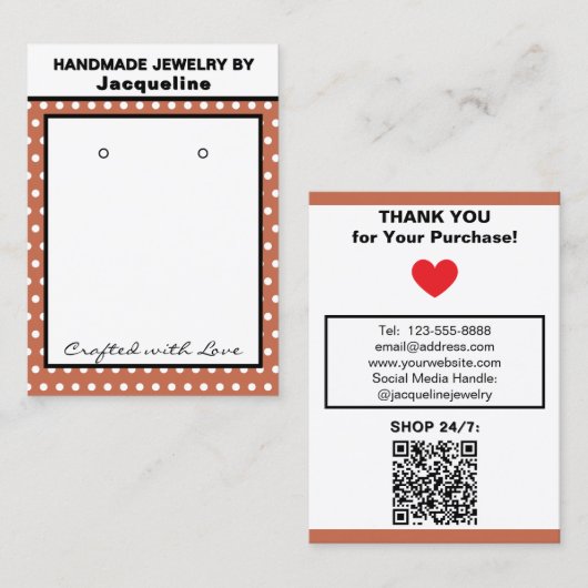 Handmade Earrings Terra Cotta White Polka Dots 名刺 (正面/裏面)