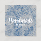Handmade Gift Vintage Blue Floral Elegant スクエア名刺 (正面)
