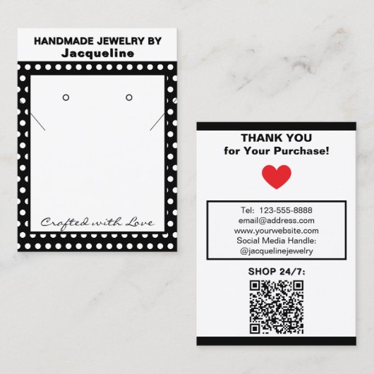 Handmade Necklace Earrings Black White Polka Dots 名刺 (正面/裏面)
