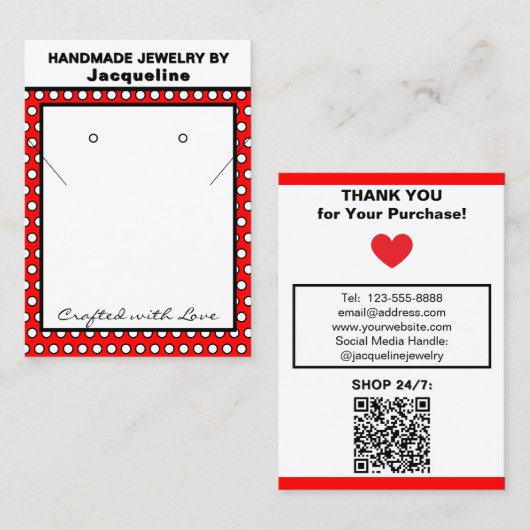 Handmade Necklace Earrings Red White Polka Dots 名刺 (正面/裏面)