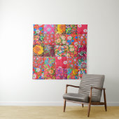 Handmade patchwork quilt with floral pattern as ba タペストリー (インサイチュ)