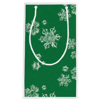 Handmade Snowflake Flurries - Bright Green & White スモールペーパーバッグ