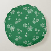 Handmade Snowflake Flurries - Bright Green & White ラウンドクッション (裏面)