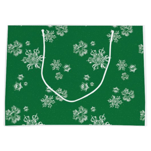 Handmade Snowflake Flurries - Bright Green & White ラージペーパーバッグ (正面)