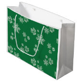 Handmade Snowflake Flurries - Bright Green & White ラージペーパーバッグ (正面アングル)