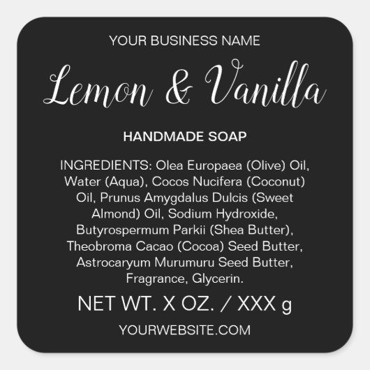 Handmade Soap Skincare Artisan Black Product Label スクエアシール (正面)