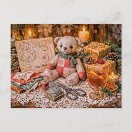 Handmade Teddy Bear with Christmas Gifts and Cozy  ポストカード