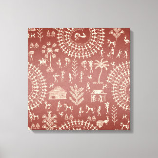 Handmade Tribal Warli Folk Art ... キャンバスプリント