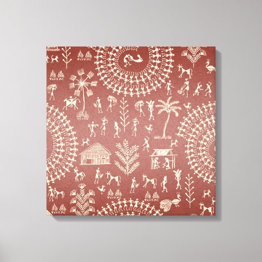 Handmade Tribal Warli Folk Art ... キャンバスプリント (正面)