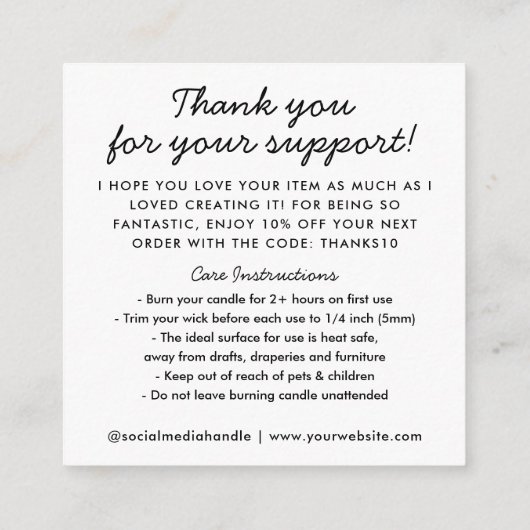 Handmade with Loveハートサンキューキャンドル気に エンクロージャーカード (裏面)