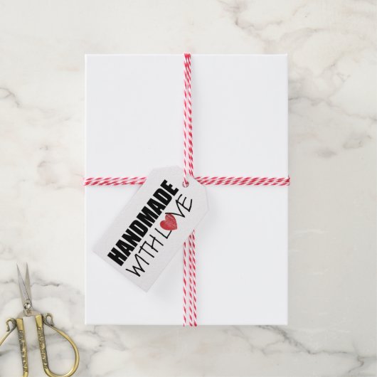 HANDMADE with love赤いハートスタンプ ギフトタグ (より糸付き)